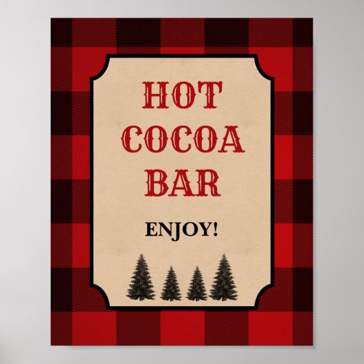 Lumberjack Hot Cocoa Bar Party Schild Rot Kariert (Vorne)