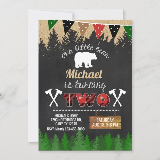 Lumberjack Junge 2. Geburtstagseinladung. Einladung (Vorderseite)