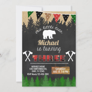Lumberjack Junge 3. Geburtstagseinladung. Einladung