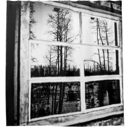 Lumberjack Kabine Fenster // B W Grainy Duschvorhang (Vorderseite)