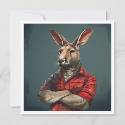 Lumberjack Kangaroo, anpassbar Einladung (Vorderseite)