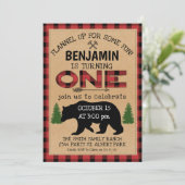 Lumberjack Kariert Bär Geburtstagseinladung Einladung (Stehend Vorderseite)