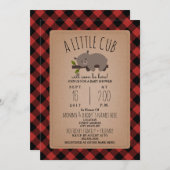 Lumberjack Kariert Sleepy Bear Cub Babydusche Einladung (Vorne/Hinten)