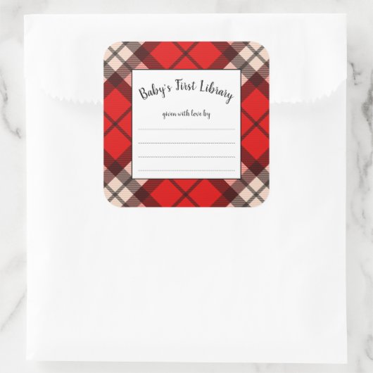 Lumberjack kariertes Babyduschbuch Quadratischer Aufkleber (Tasche)