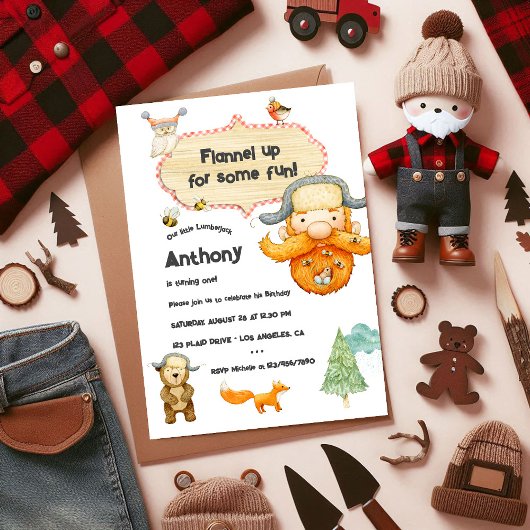 Lumberjack Kids Gingham Birthday Party Foto Einladung