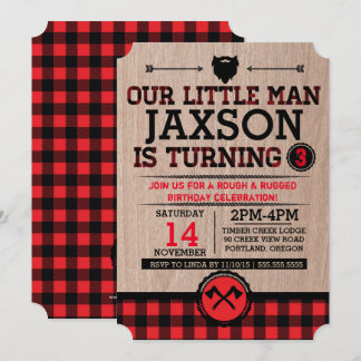 Lumberjack Kindergeburtstag, karierter rustikaler  Einladung