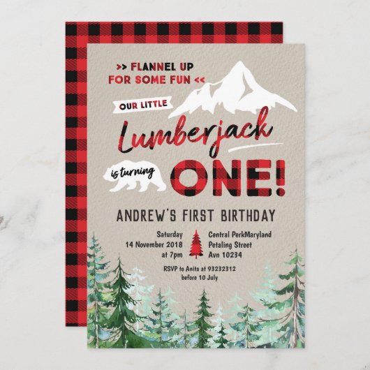 Lumberjack macht eine Einladung zum Geburtstag (Vorne/Hinten)