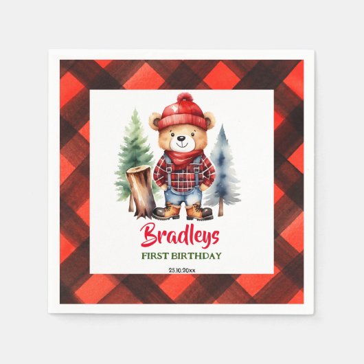 Lumberjack Party Geschirr niedlich Teddybär Serviette (Vorderseite)