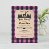 Lumberjack Pink Baby Dusche Woodland Einladung (Stehend Vorderseite)