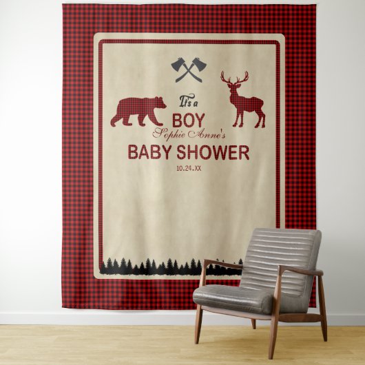 Lumberjack Red Buffalo Babydusche Hintergrund Wandteppich (Beispiel)