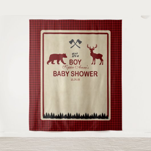 Lumberjack Red Buffalo Babydusche Hintergrund Wandteppich (Vorderseite)