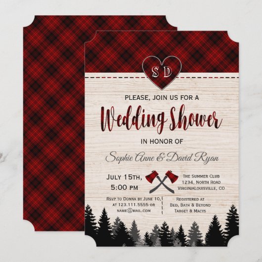Lumberjack Red Buffalo Barn Wedding Couple Dusche Einladung (Vorne/Hinten)