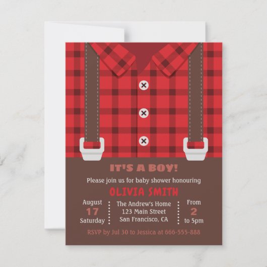 Lumberjack Red Buffalo Kariert Baby Boy Dusche Einladung (Vorderseite)