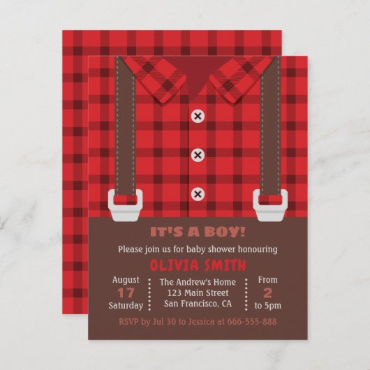 Lumberjack Red Buffalo Kariert Baby Boy Dusche Einladung (Vorne/Hinten)