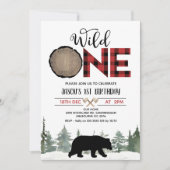 Lumberjack Red Buffalo Karierter Bär 1. Geburtstag Einladung (Vorderseite)