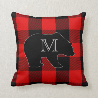 Lumberjack Red Buffalo Karo | Monogram Bear Kissen