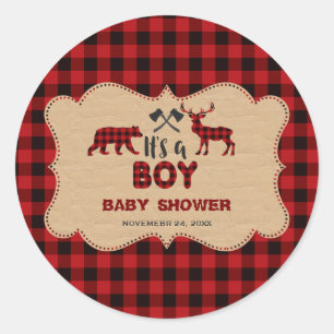 Lumberjack Red Buffalo Little Hunter Baby Dusche Runder Aufkleber