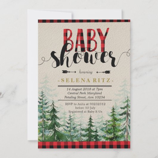 Lumberjack Red Kariert Boy Baby Shower Einladung (Vorderseite)