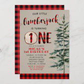 Lumberjack Red Kariert Erster Geburtstag Einladung (Vorne/Hinten)