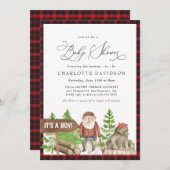 Lumberjack Rustic Bear Woodland Boy Baby Dusche Einladung (Vorne/Hinten)