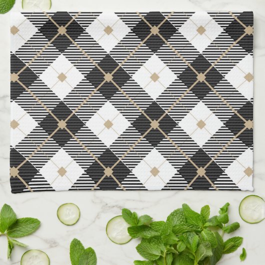 Lumberjack Schwarz-weißes Kariertes Muster Geschirrtuch (Gefaltet)