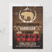 Lumberjack Second Birthday Wood Kariert Einladung (Vorderseite)