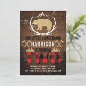 Lumberjack Second Birthday Wood Kariert Einladung (Stehend Vorderseite)