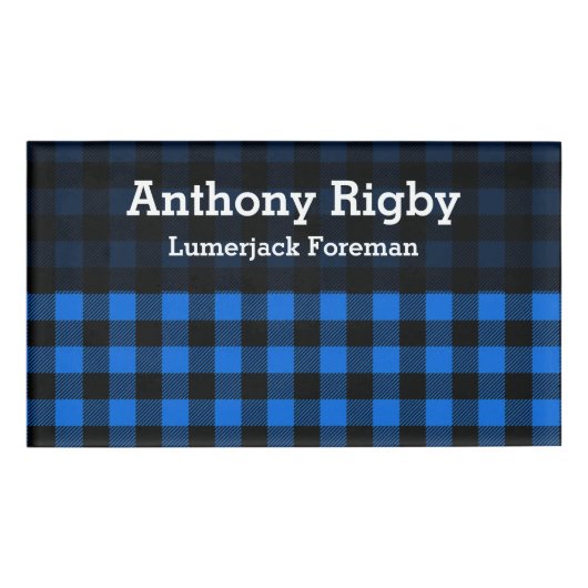 Lumberjack Style - blau Stoff + Ihre Ideen Namenschild (Vorderseite)