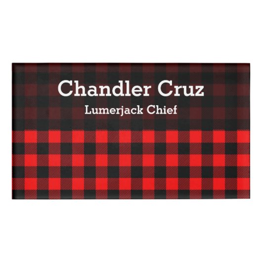 Lumberjack Style - roter Stoff + Ihre Ideen Namenschild (Vorderseite)