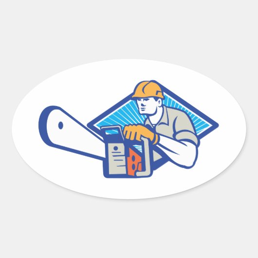 Lumberjack Tree Chirurg Arborist Chainsaw Retro Ovaler Aufkleber (Vorderseite)