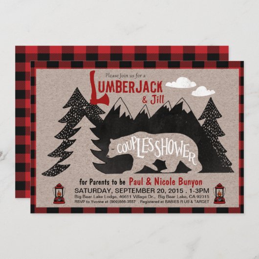 Lumberjack und Jill Couples Coed Baby Dusche Einladung (Vorne/Hinten)