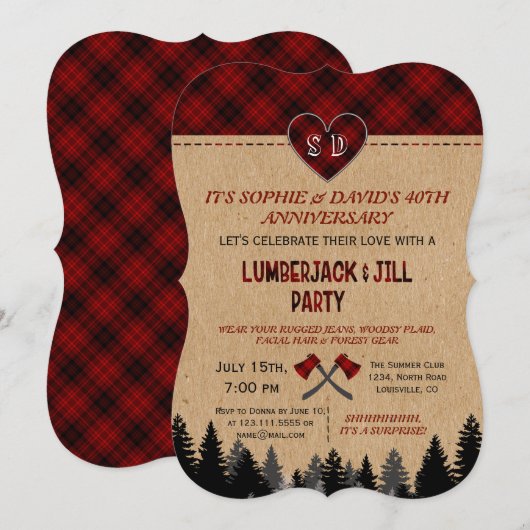 LumberJack und Jill Wedding 40 Jahre Einladung (Vorne/Hinten)