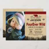 Lumberjack Vier-Ever Wild Birthday Bear Woodland Einladung (Vorne/Hinten)