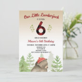 Lumberjack Waldbär 6. Geburtstagsparty Einladung (Stehend Vorderseite)