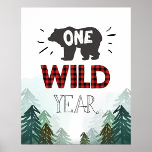 Lumberjack Wild One Forest One Wild Year Sign Poster