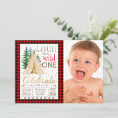 Lumberjack Wild One Tribal TeePee Erster Geburtsta Einladung (Stehend Vorderseite)