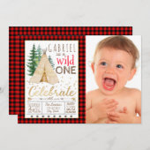 Lumberjack Wild One Tribal TeePee Erster Geburtsta Einladung (Vorne/Hinten)
