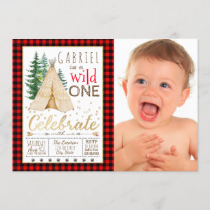 Lumberjack Wild One Tribal TeePee Erster Geburtsta Einladung
