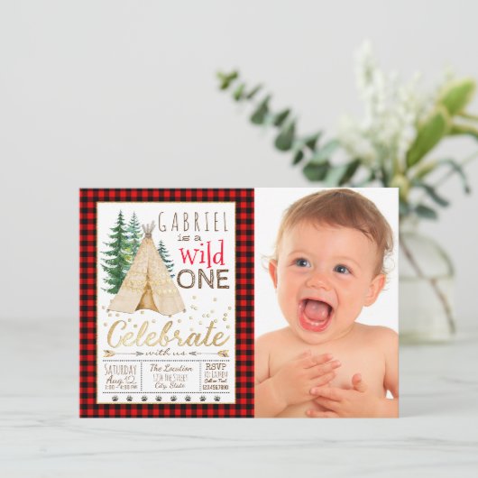 Lumberjack Wild One Tribal TeePee Erster Geburtsta Einladung (Stehend Vorderseite)