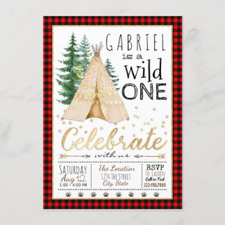 Lumberjack Wild One Tribal TeePee Geburtstagsparty Einladung