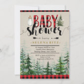 Lumberjack Winter Forest Red Kariert Baby Dusche Einladung (Vorderseite)