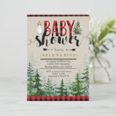 Lumberjack Winter Forest Red Kariert Baby Dusche Einladung (Stehend Vorderseite)