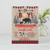 Lumberjack Woodland Bear Baby Shower Einladungen (Stehend Vorderseite)
