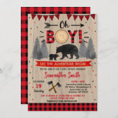 Lumberjack Woodland Bear Baby Shower Einladungen (Vorne/Hinten)