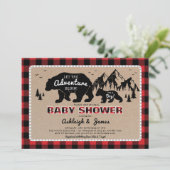Lumberjack Woodland Bear Kariert Baby Dusche Einladung (Stehend Vorderseite)