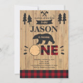 Lumberjack Woodland Boy 1. Geburtstag Einladung (Vorderseite)