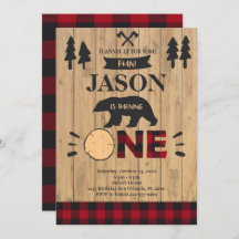 Lumberjack Woodland Boy 1. Geburtstag Einladung