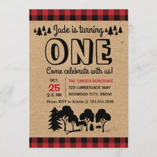 Lumberjack Woodland Boy Einladung zum ersten Gebur