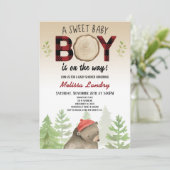 Lumberjack Woodland Forest Bear Boy Baby Dusche Einladung (Stehend Vorderseite)