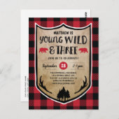 Lumberjack Young Wild and Three Birthday Party Postkarte (Vorne/Hinten)